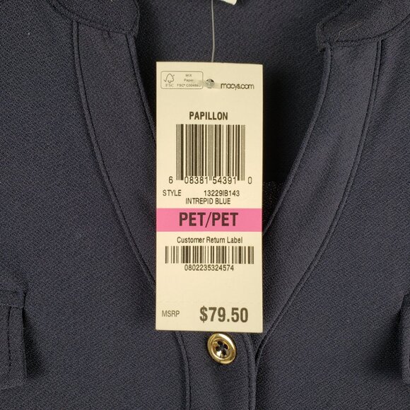 Charter Club Dress P/P Navy Blue Stretch Papillon Women Petite Belted Petite - Picture 3 of 16